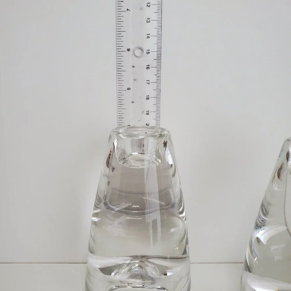 Pair of Crate & Barrel Duo Tall Candle Holders Glass Reversible Taper or Votive